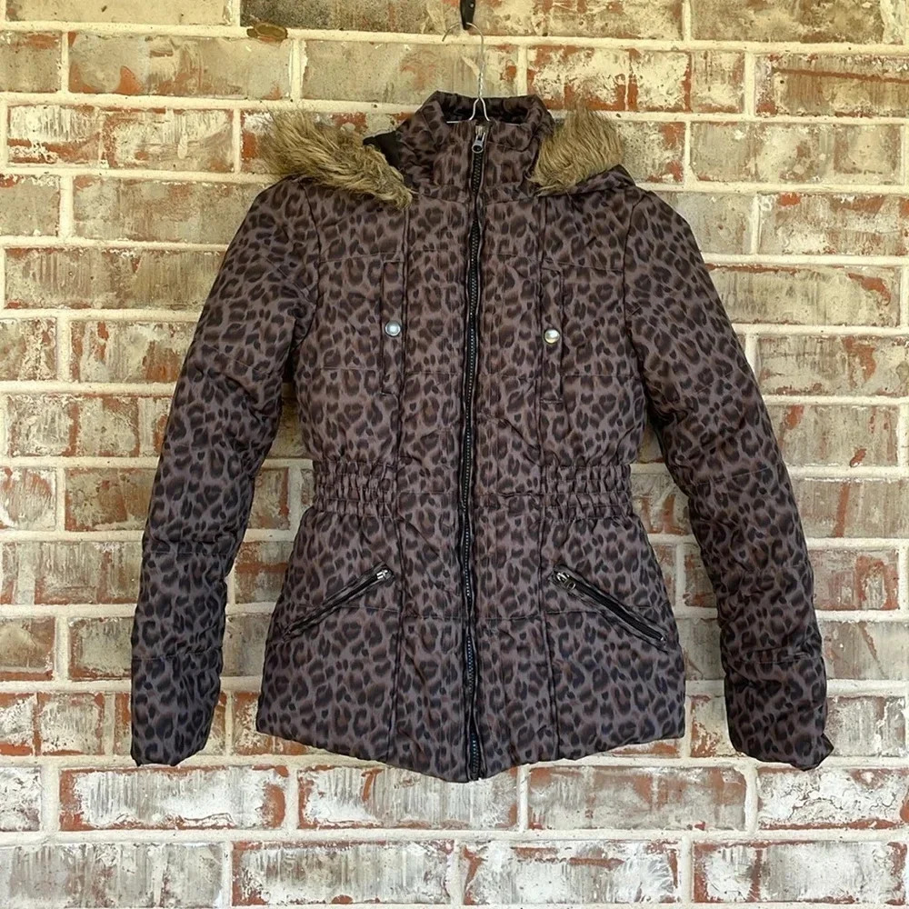 Krush Brown Leopard Print Hooded‎ Short Coat